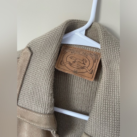 Unisex vintage Arctic Fox Tan Zip-Up leather front Sweater with Cable Knit NWOT - Picture 2 of 9